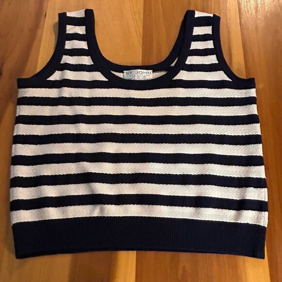 St. John Sweater Tank. Large. Navy/cream Stripe. USA. Wide Strap - Picture 1 of 7